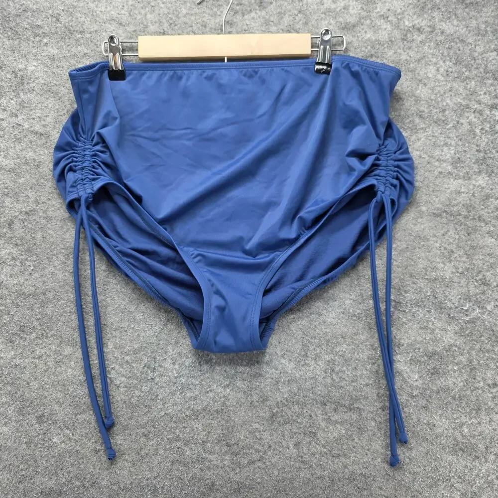 Beach Betty Bikini Bottom Womens 2X Blue High-Waisted Lined Drawstring Stretch